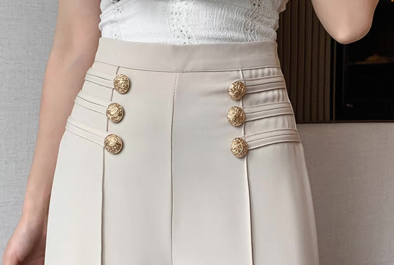 韓系高腰扣子寬西褲