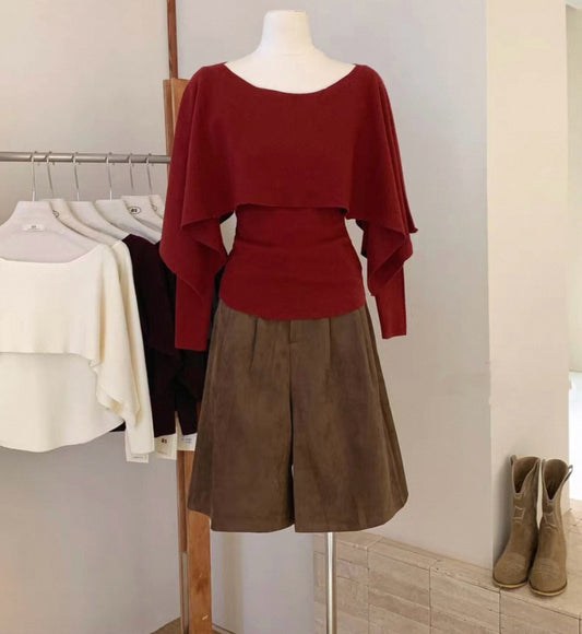 韓系不規則披肩拼上衣set