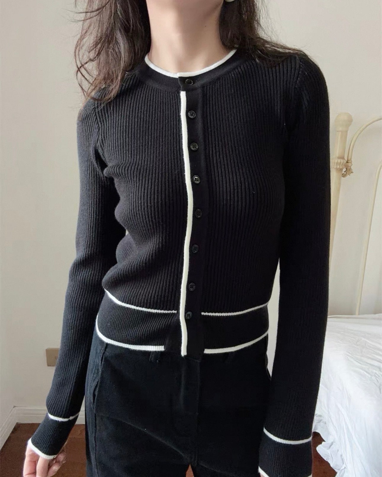 韓系撞色邊針織外套