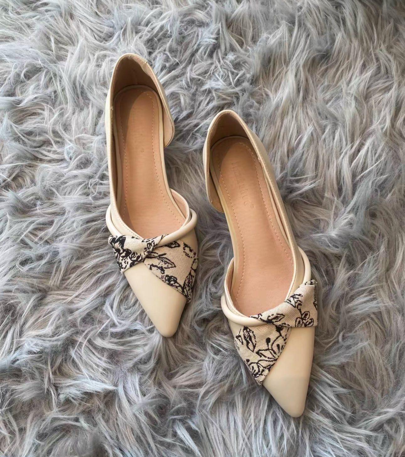 *Shoe 韓系花結拼色尖頭高跟鞋