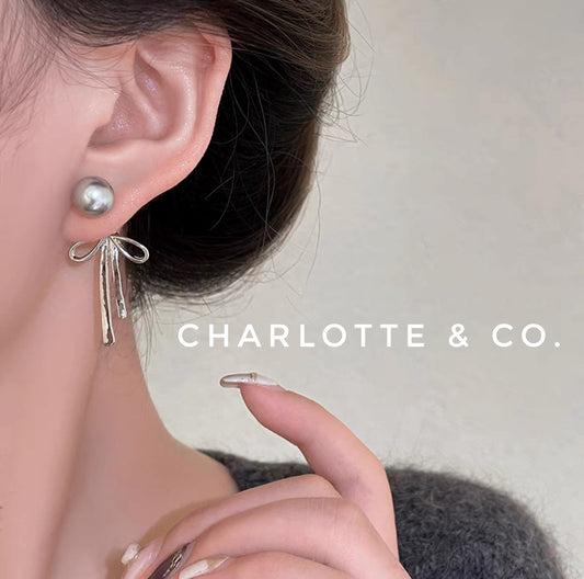 韓系蝴蝶結黑珠耳環