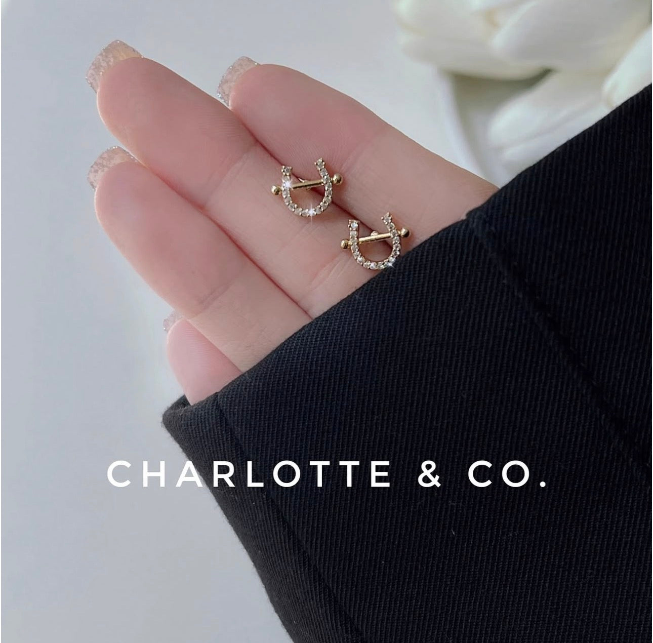 韓系馬蹄閃石耳環