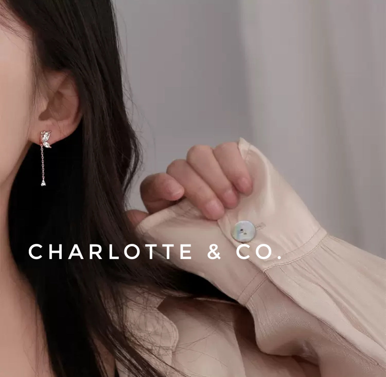 韓系蝴蝶吊水晶耳環