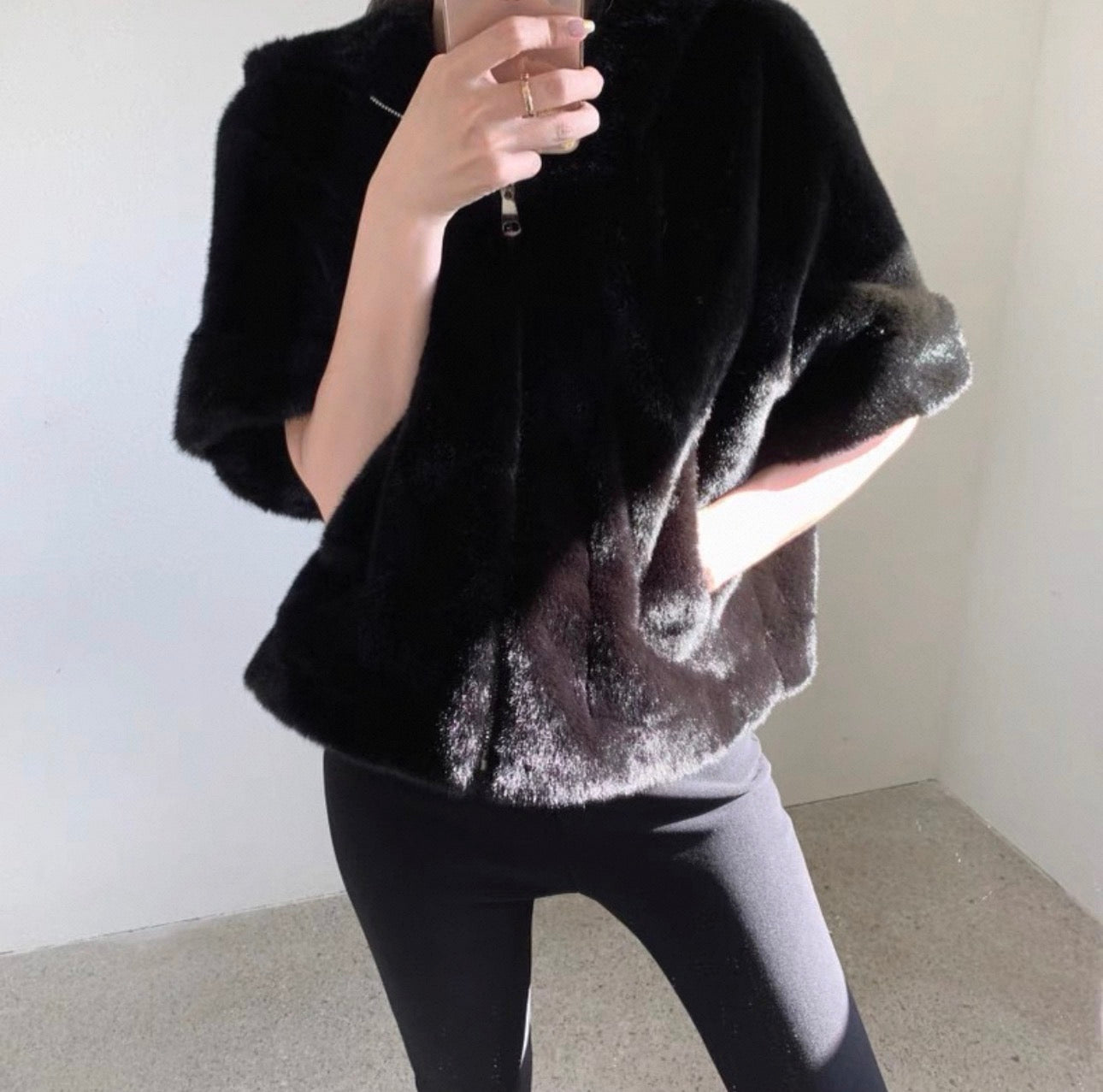 韓系中袖連帽拉鏈毛毛褸