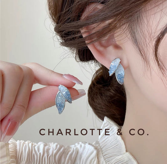 韓系水晶葉子耳環