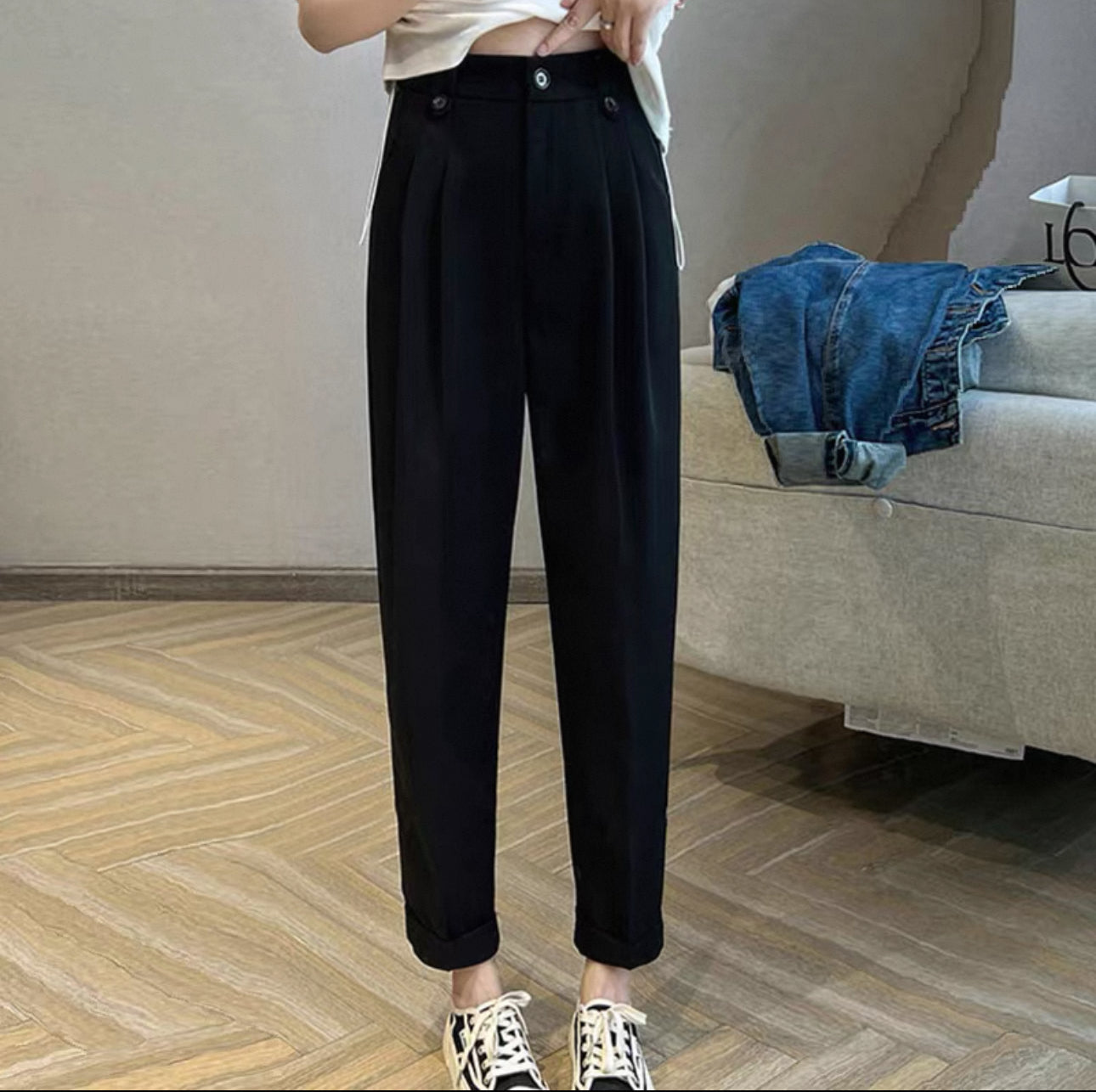 韓系高腰修腳西褲