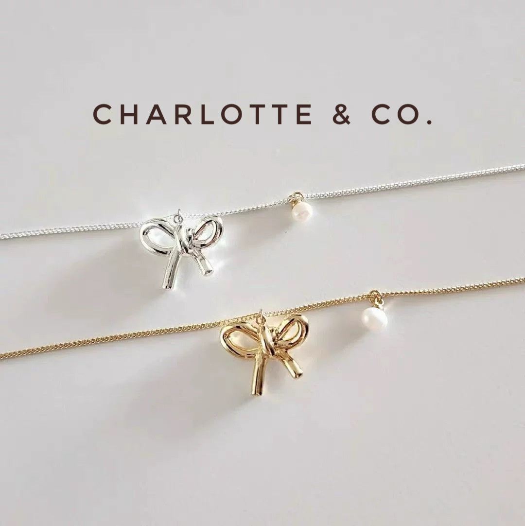 韓系吊小珠小蝴結項鏈