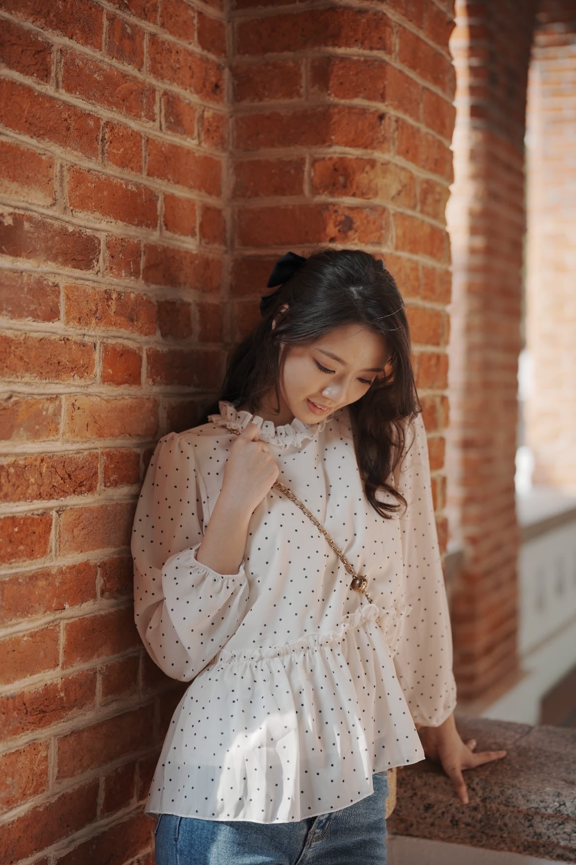 韓系小花領點點娃娃上衣