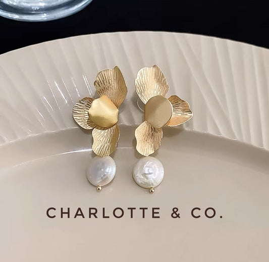 韓系大葉珠耳環