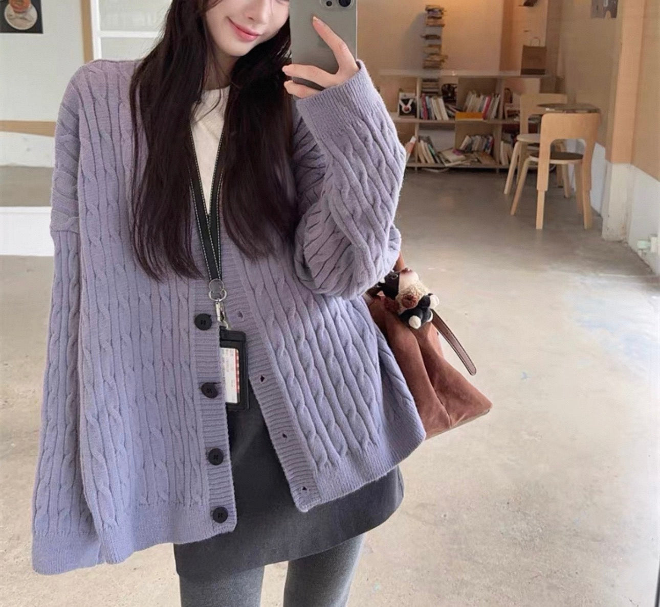 韓系V 領麻花針織長外套