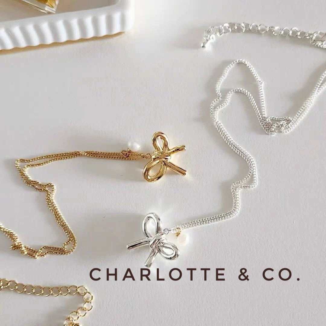 韓系吊小珠小蝴結項鏈