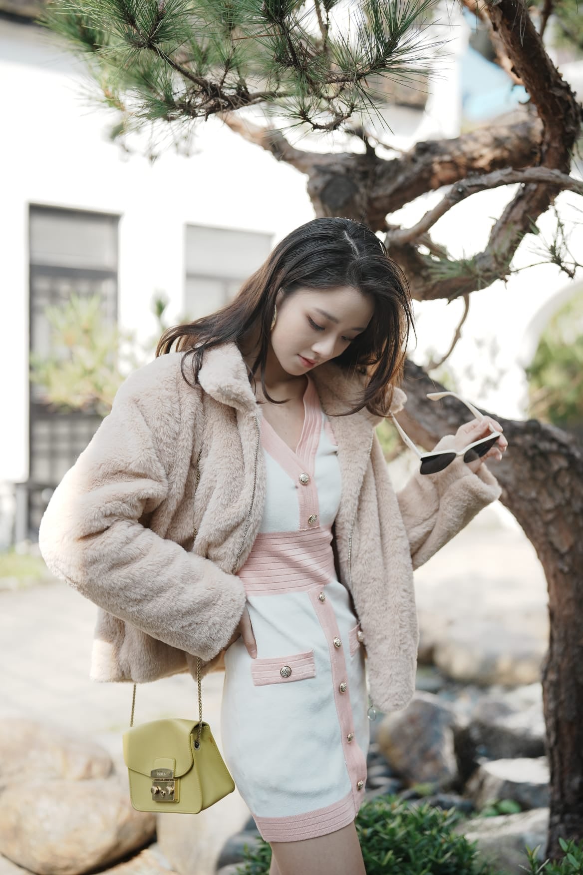 韓系撞色小香風針織裙