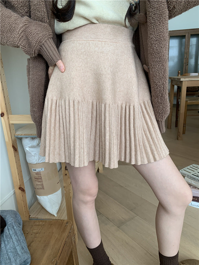 韓系下百褶針織短裙