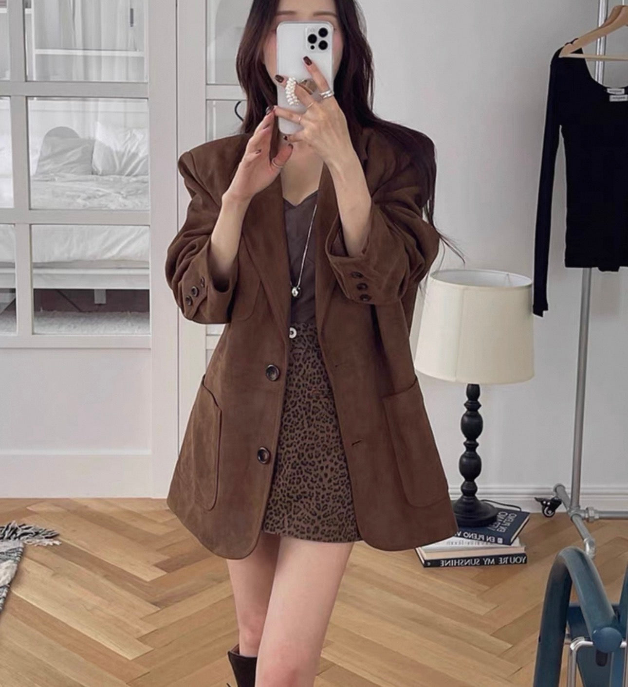 韓系麂皮絨長西裝