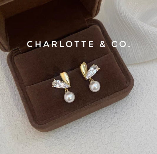 韓系閃石半心珠耳環