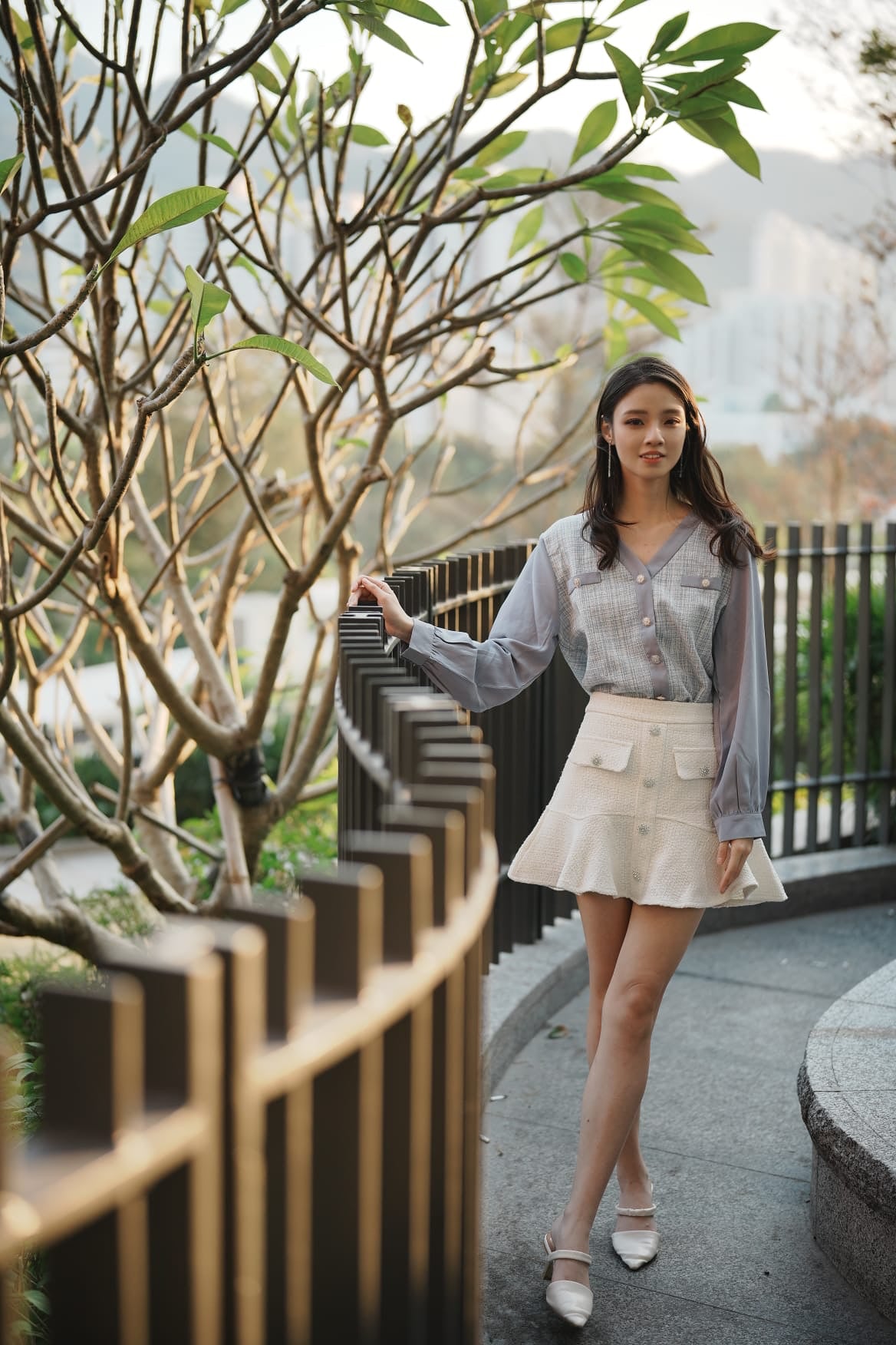 韓系V領扣子小香風上衣