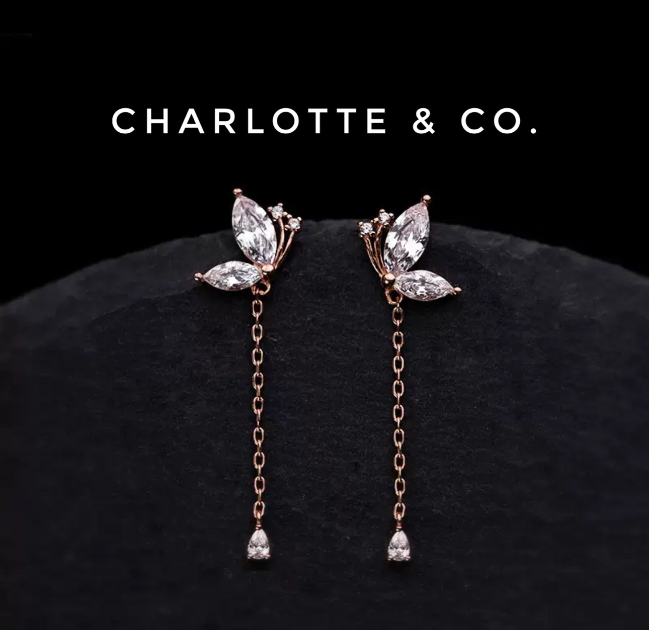 韓系蝴蝶吊水晶耳環