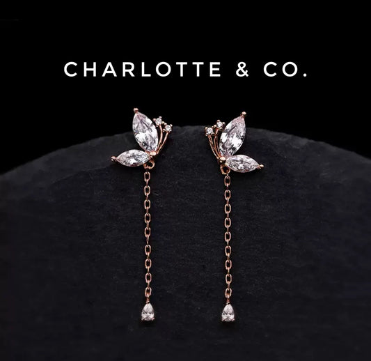 韓系蝴蝶吊水晶耳環