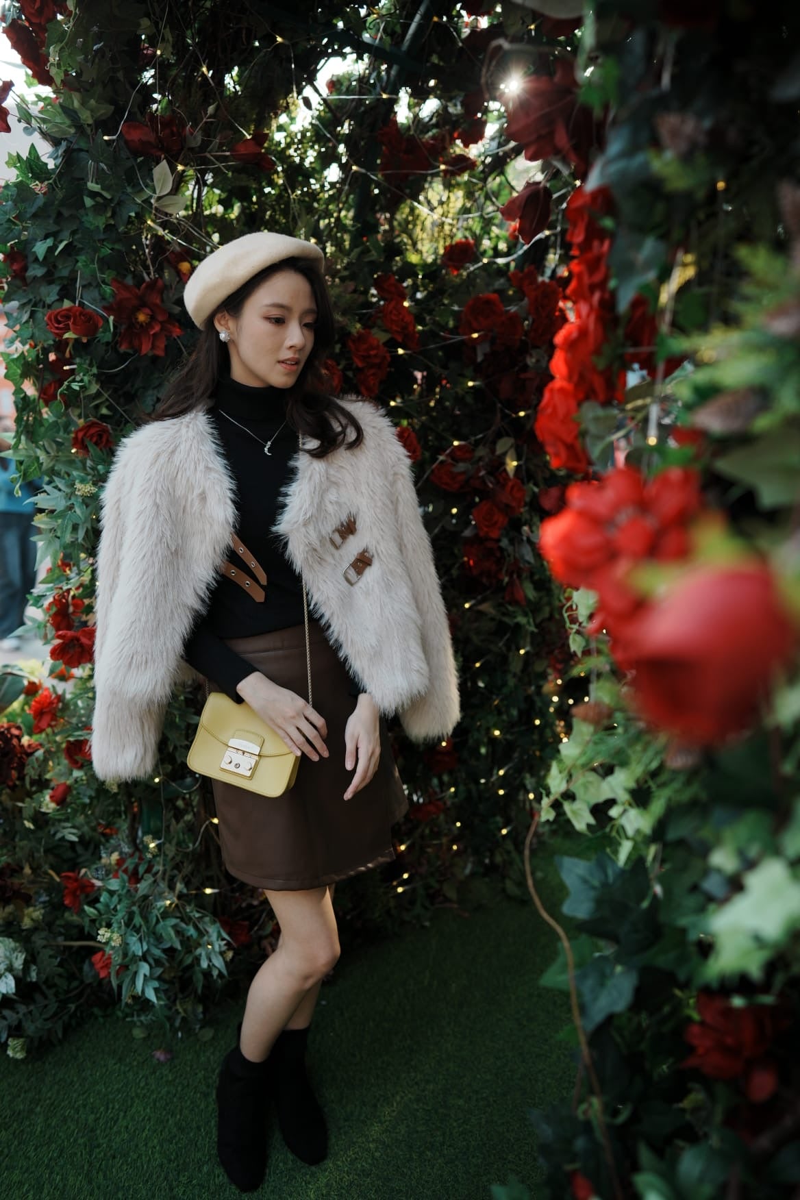 韓系純色高領細針織上衣/毛毛褸/皮裙