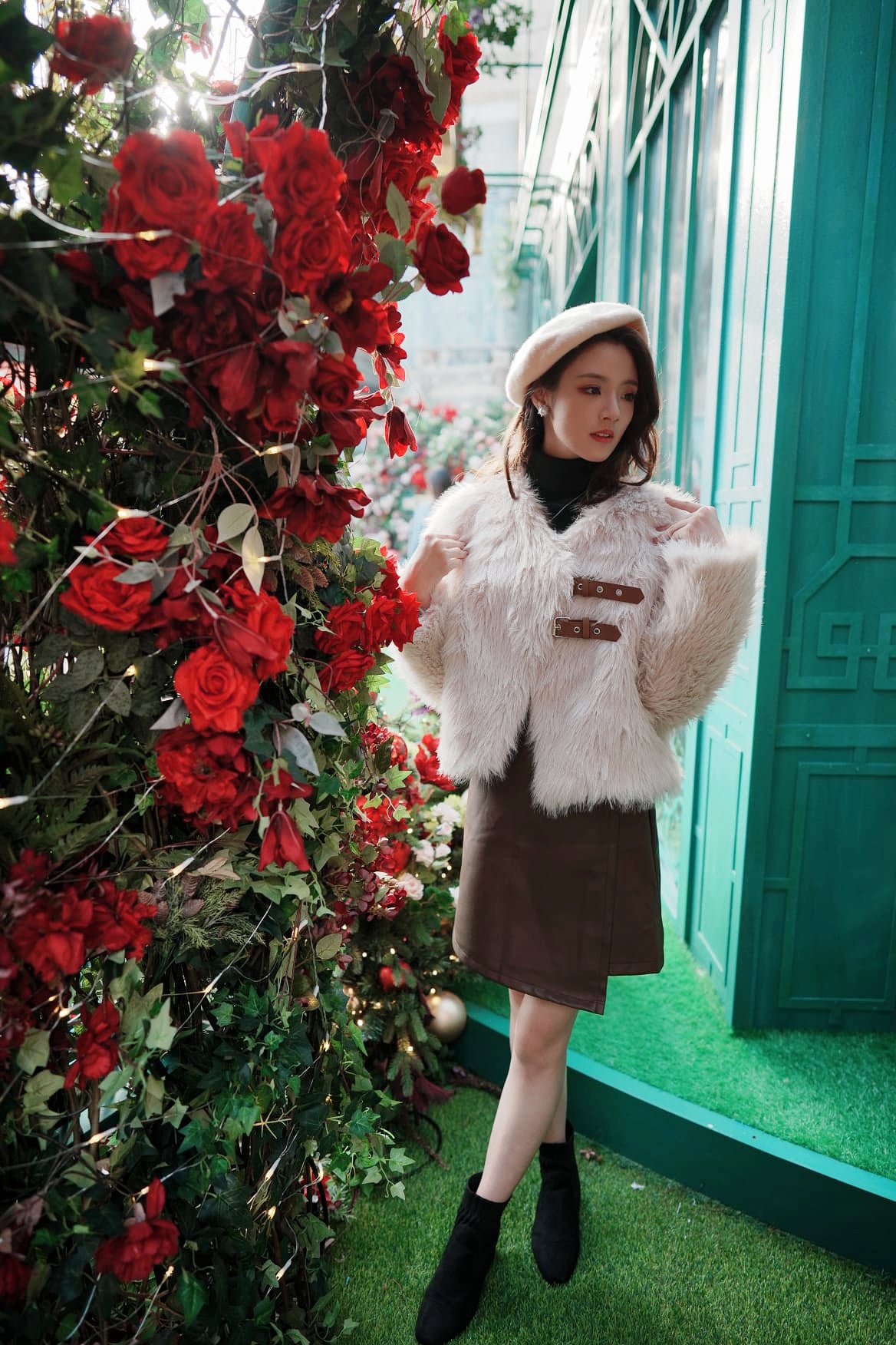 韓系純色高領細針織上衣/毛毛褸/皮裙