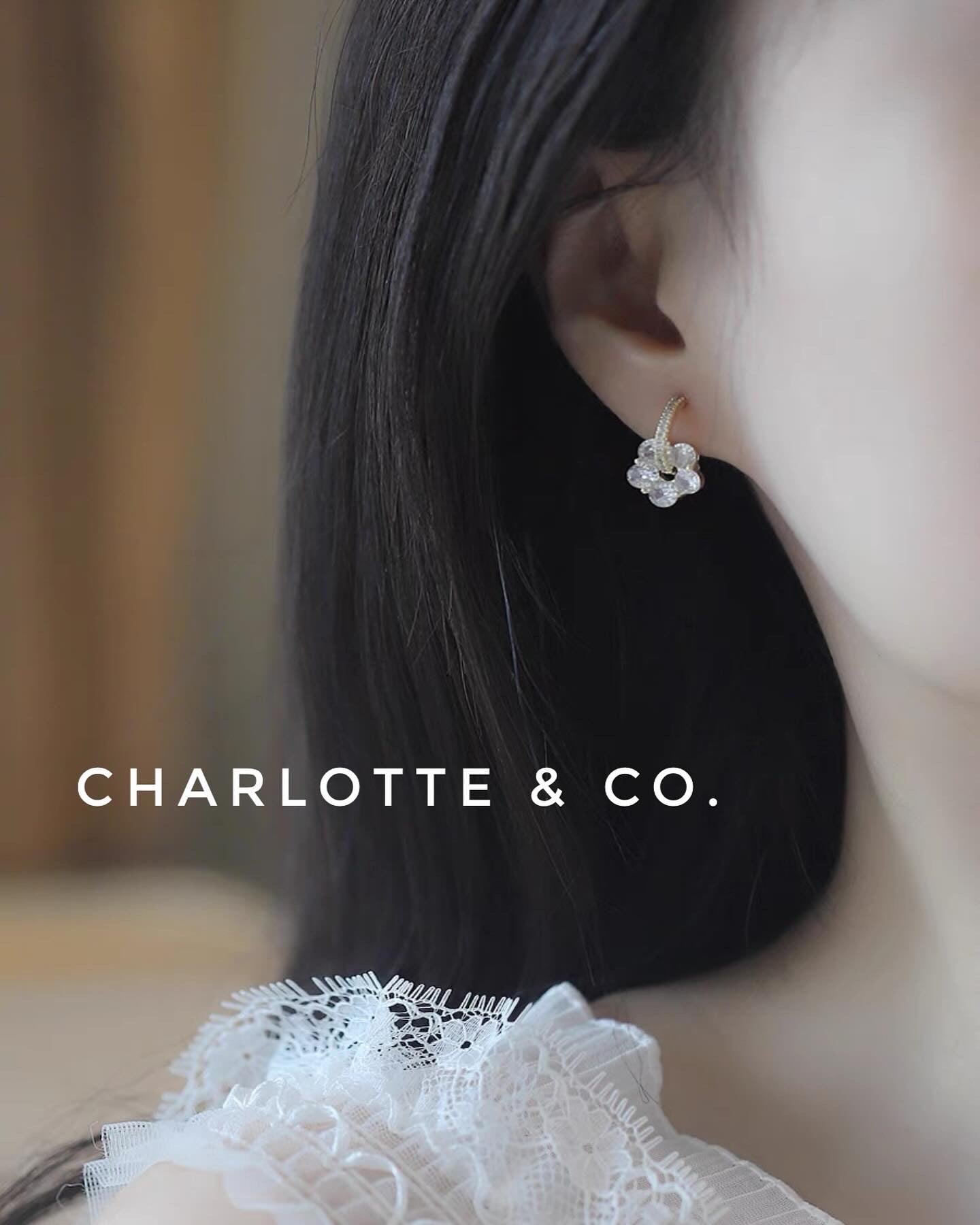 韓系吊水晶花耳環