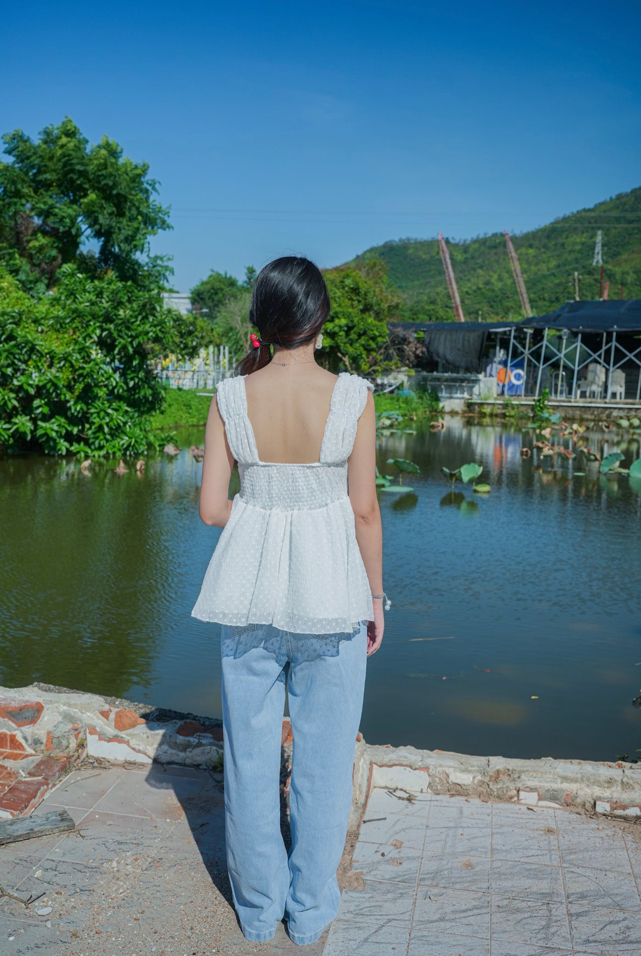 韓系鑽領點點雪紡娃娃上衣