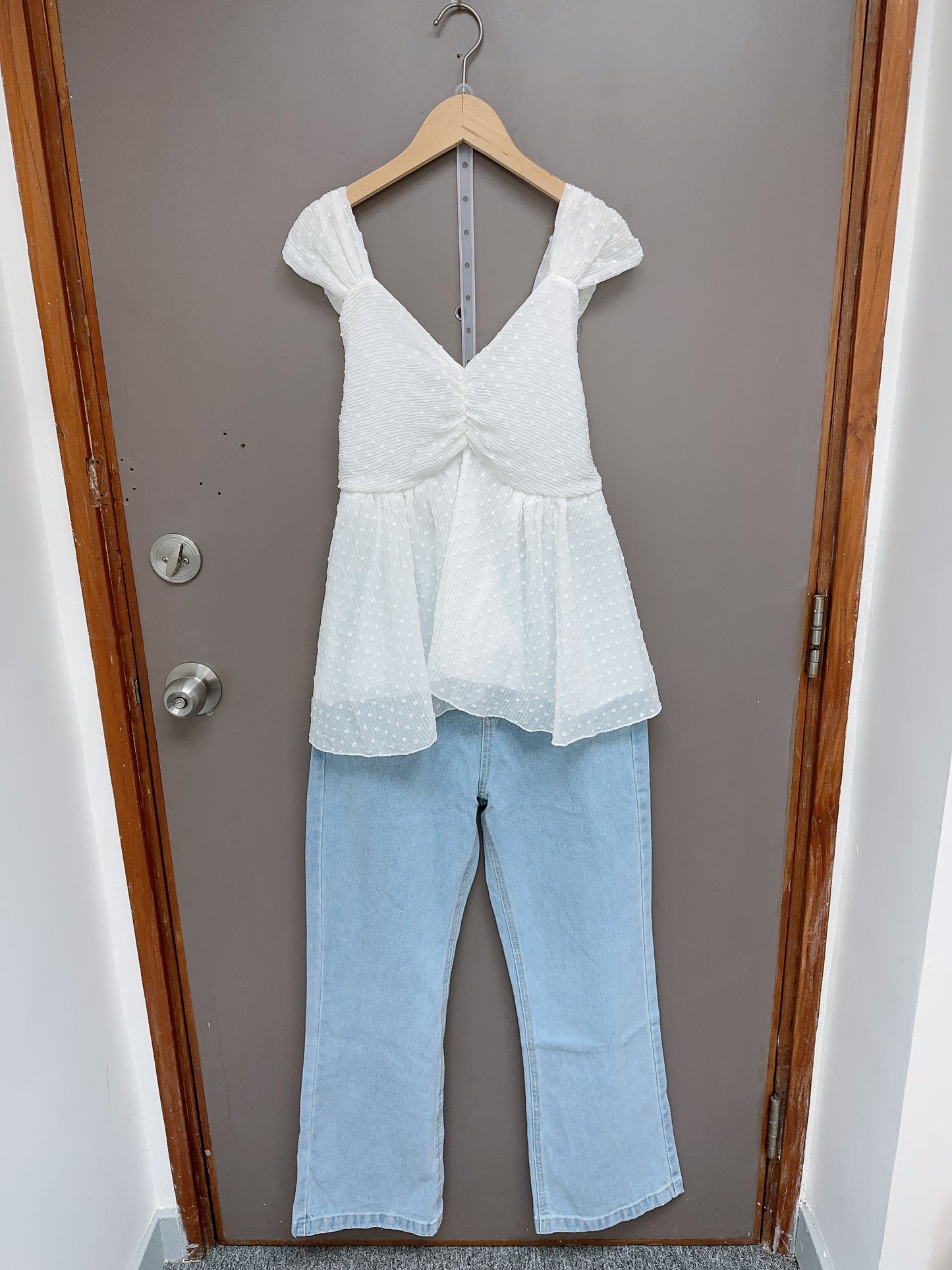 韓系鑽領點點雪紡娃娃上衣