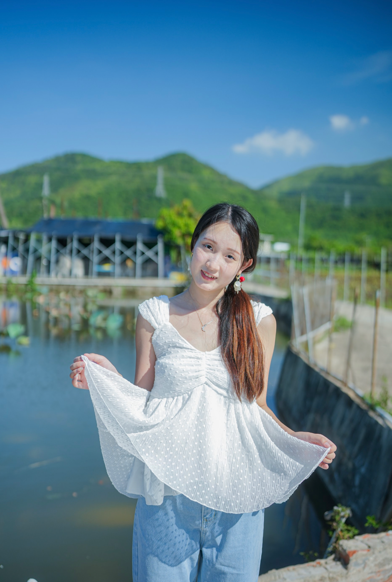 韓系鑽領點點雪紡娃娃上衣