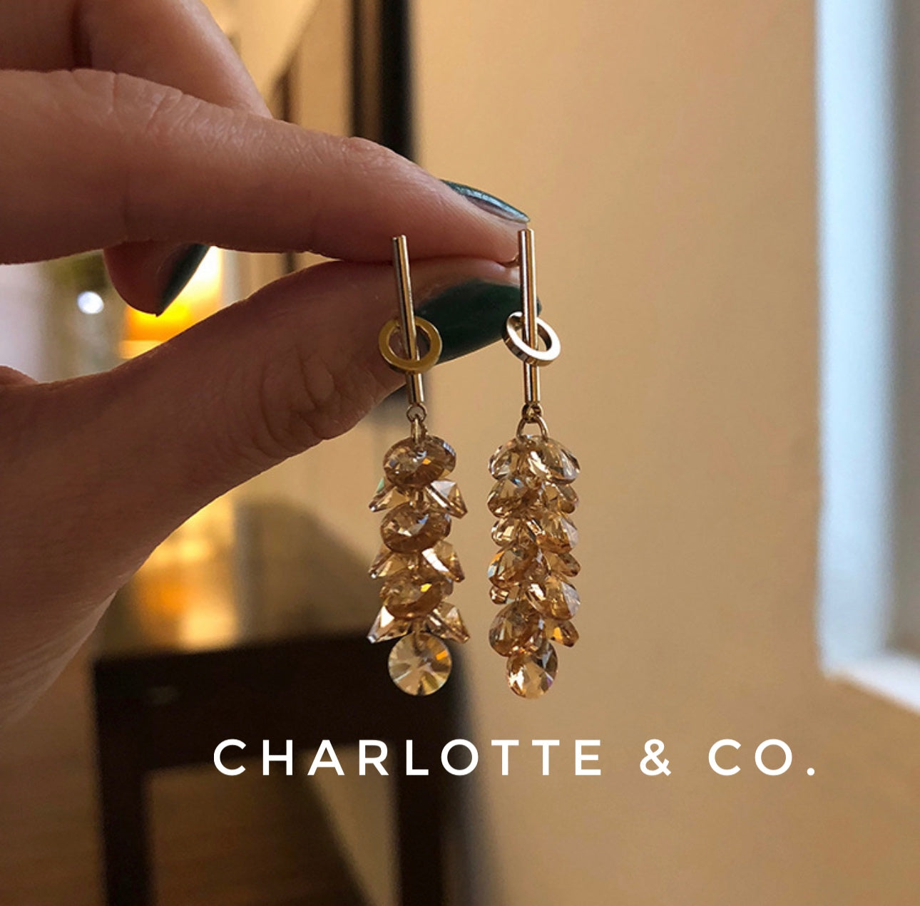 韓系串串水晶耳環