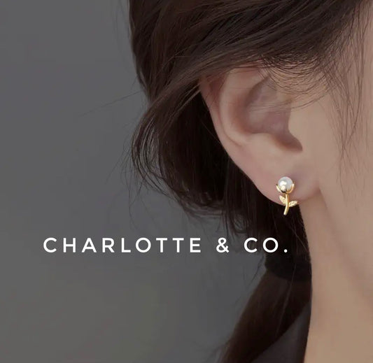 韓系小小玫瑰花珠耳環