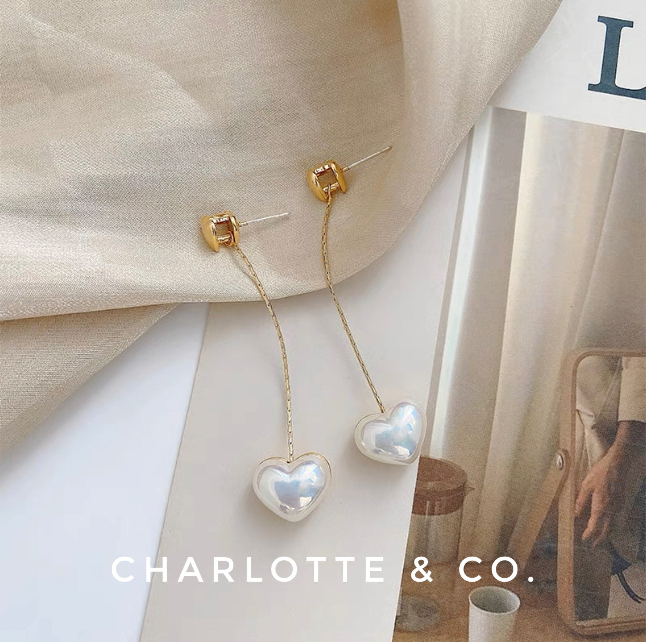 韓系吊心心耳環