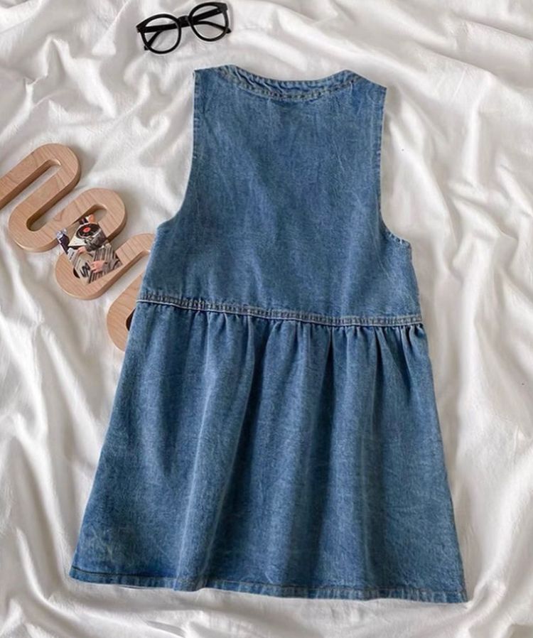 韓系背心扣子連身牛仔裙