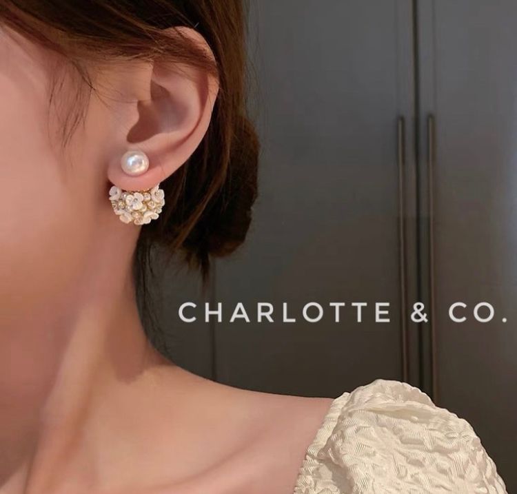 韓系珍珠貝母花花大小珠耳環