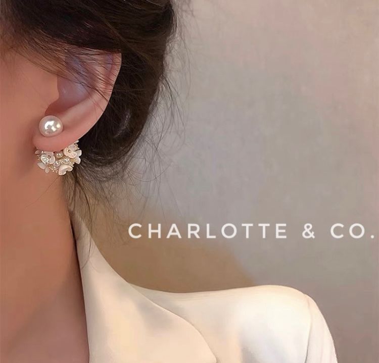 韓系珍珠貝母花花大小珠耳環