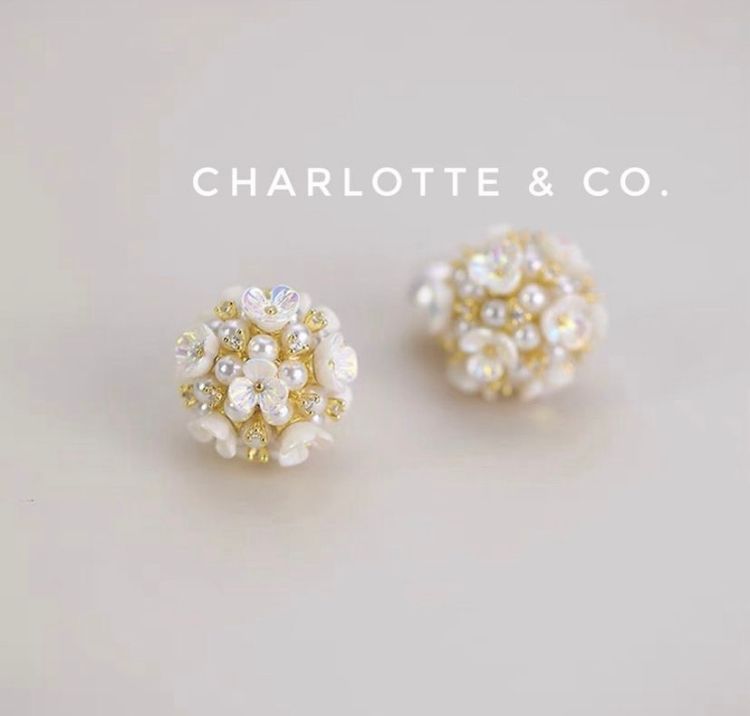 韓系珍珠貝母花花大小珠耳環