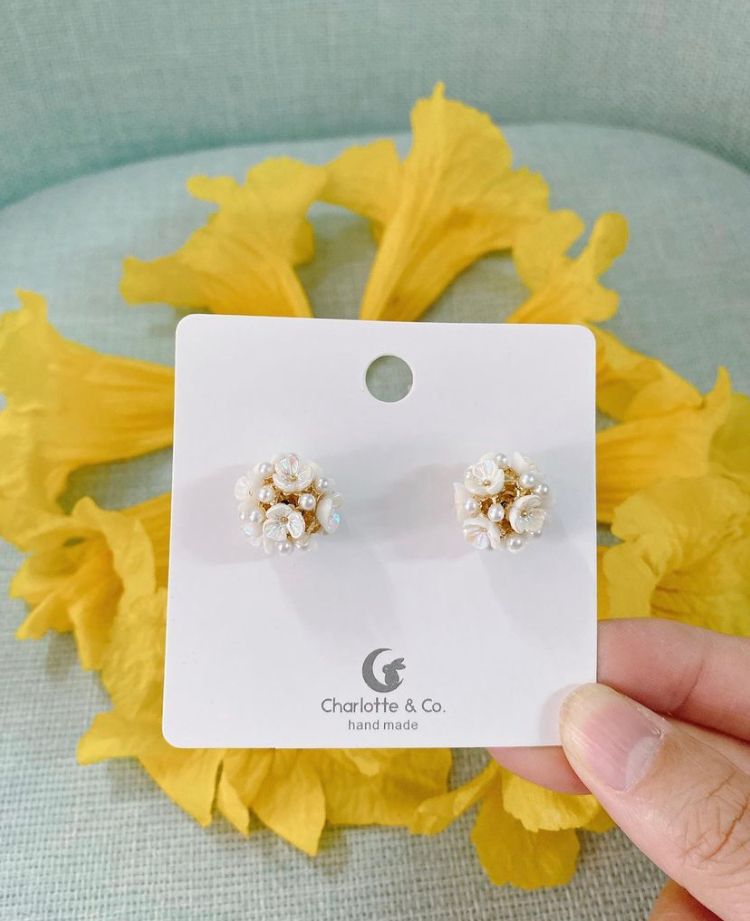韓系珍珠貝母花花大小珠耳環