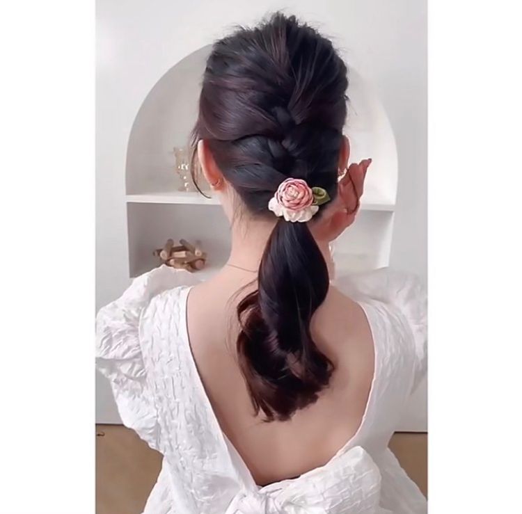 韓系緞面玫瑰花髮圈