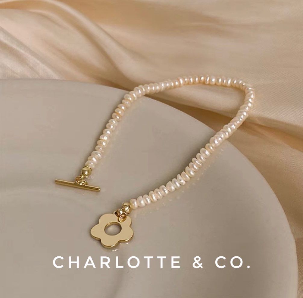 韓系天然淡水珍珠小花扣項鏈