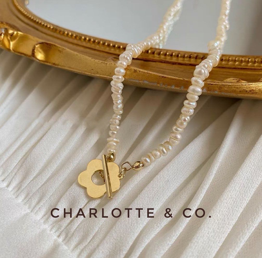 韓系天然淡水珍珠小花扣項鏈