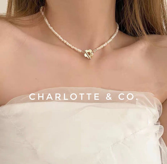 韓系天然淡水珍珠小花扣項鏈