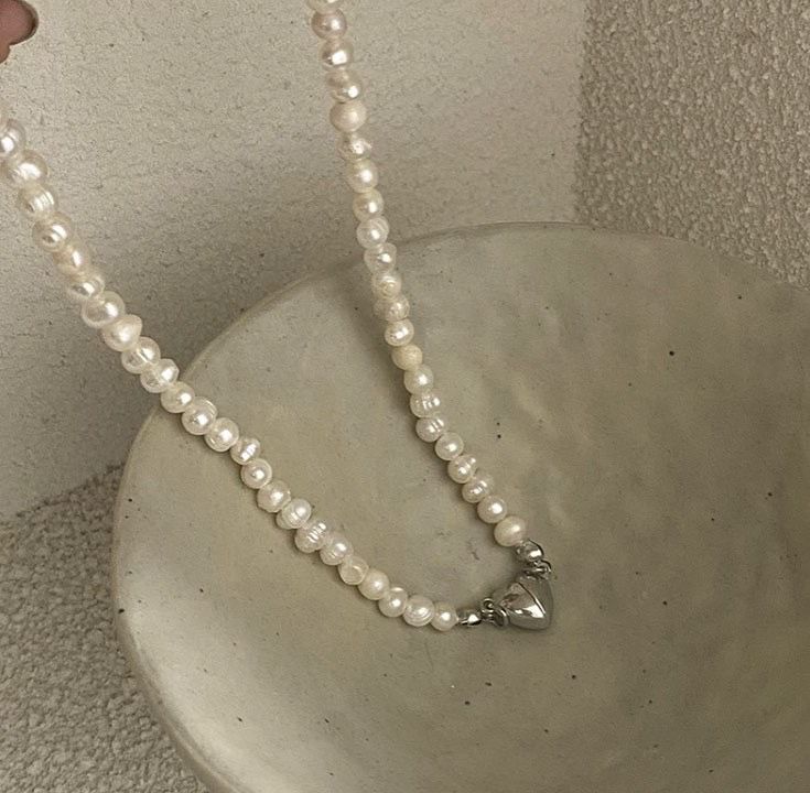 韓系天然淡水珠心心釦短項鏈
