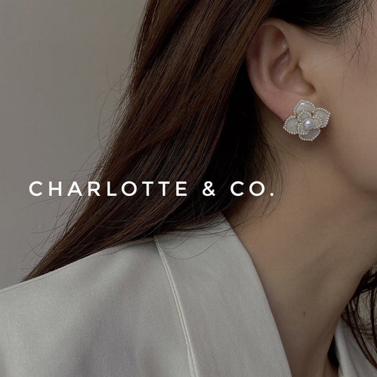 韓系四瓣花珍珠耳環