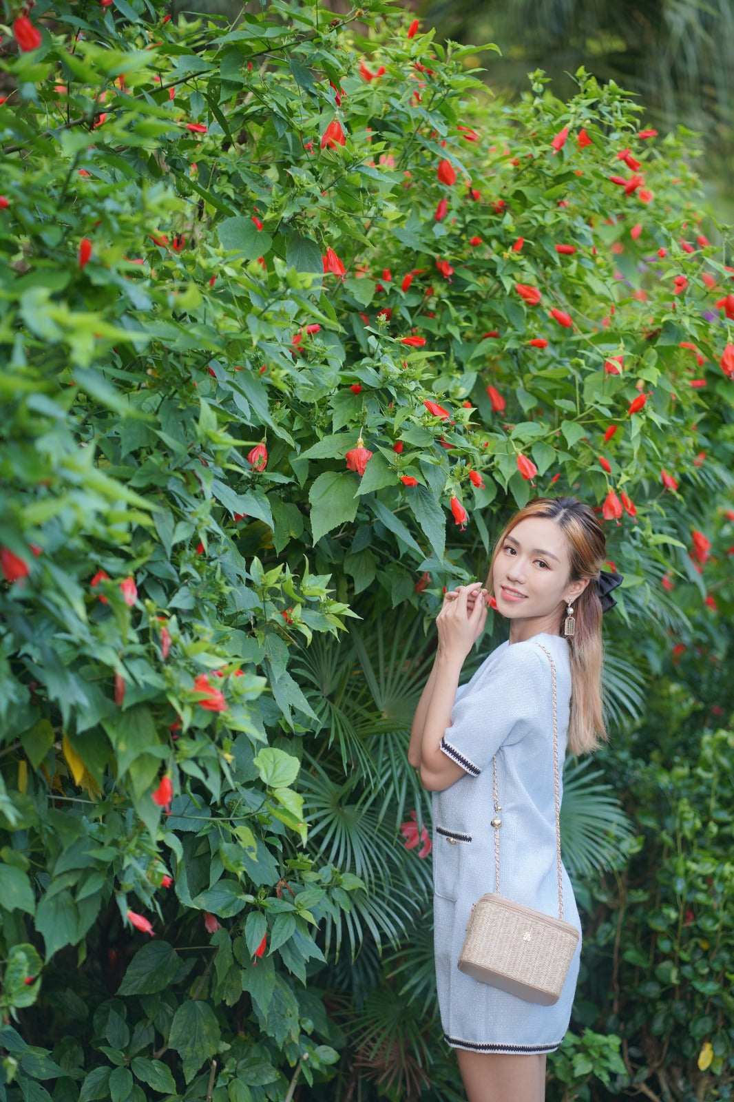 韓系圓領撞色小香風裙