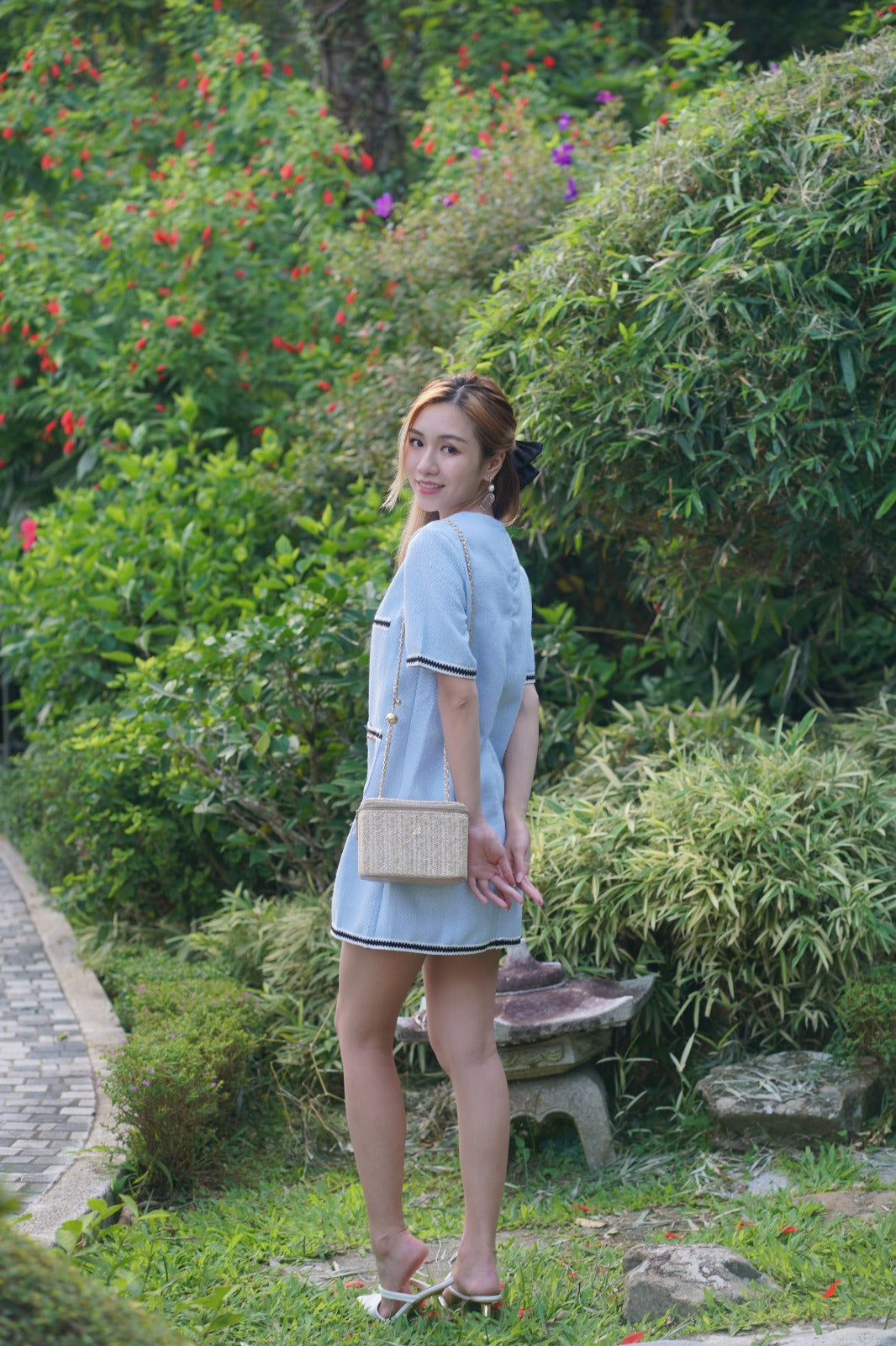 韓系圓領撞色小香風裙