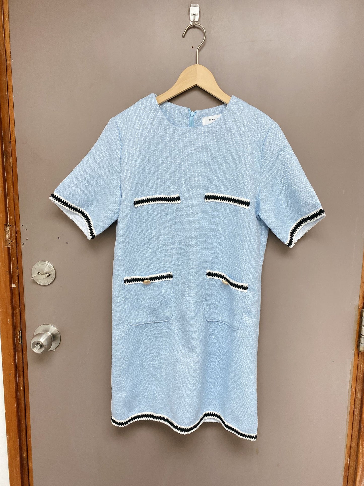 韓系圓領撞色小香風裙