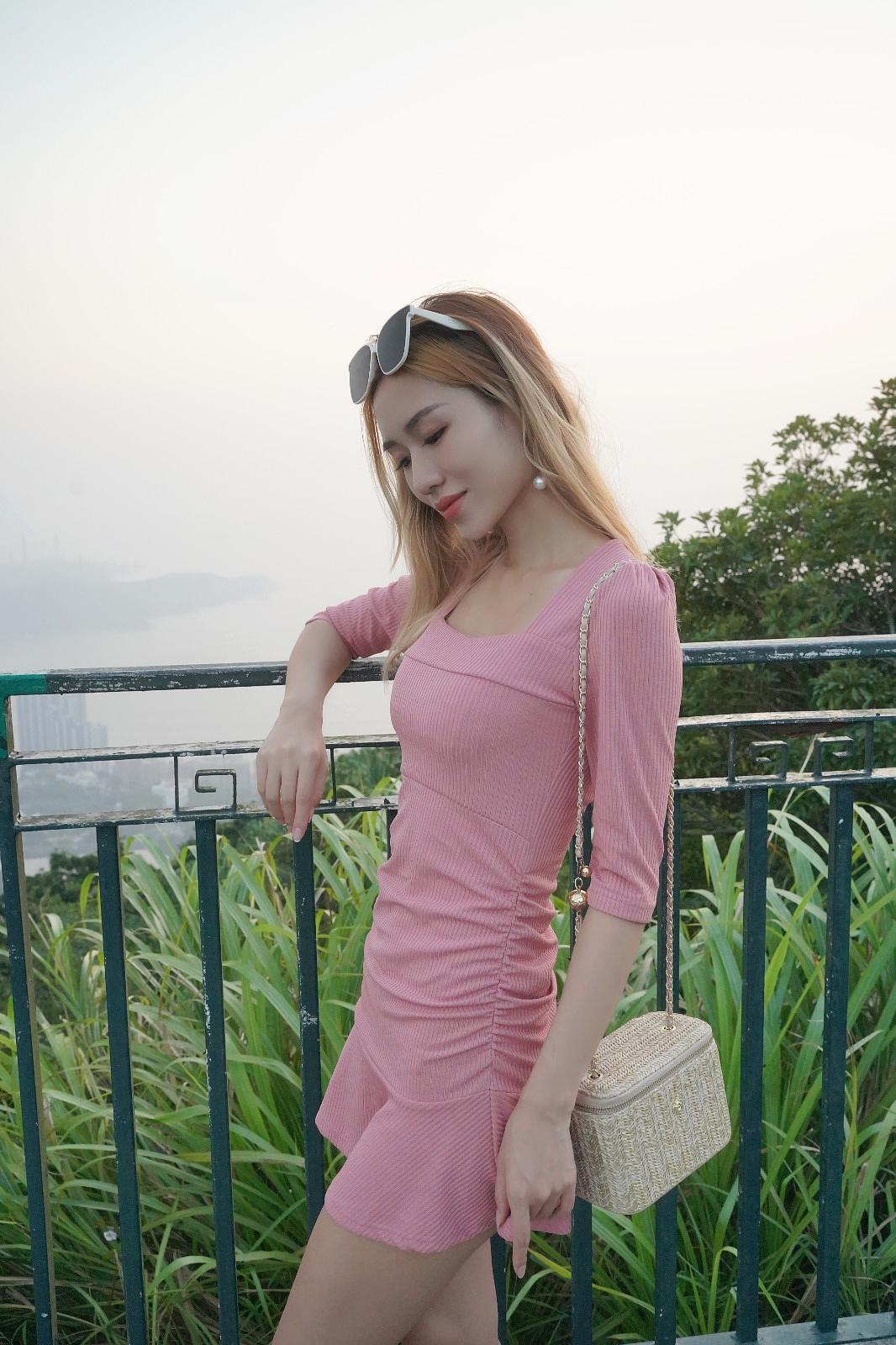 韓系方領荷邊連身裙