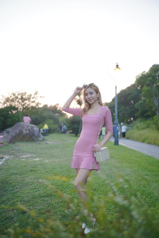 韓系方領荷邊連身裙