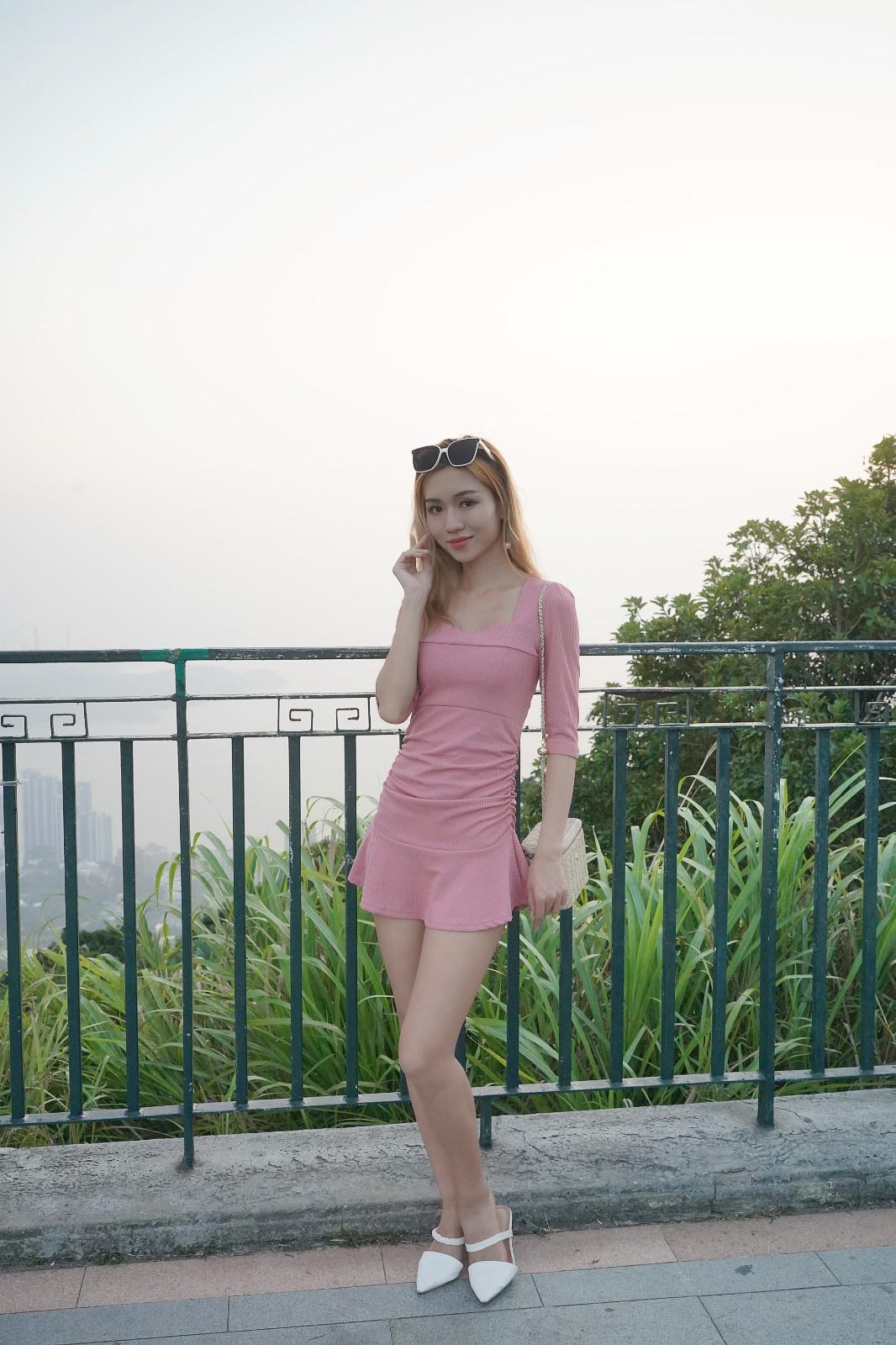 韓系方領荷邊連身裙