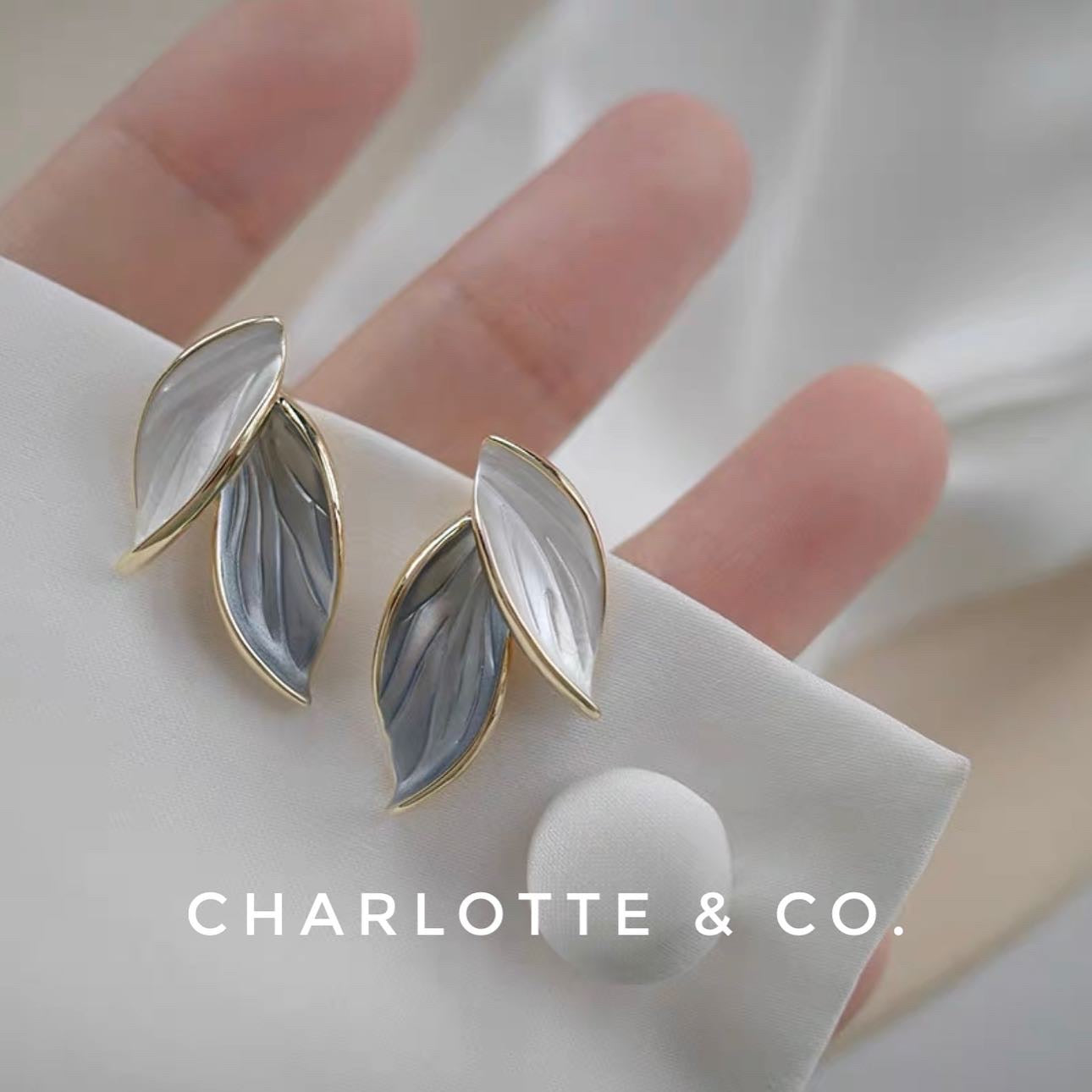 韓系藍葉子耳環