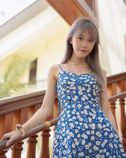 韓系吊帶碎花連身裙